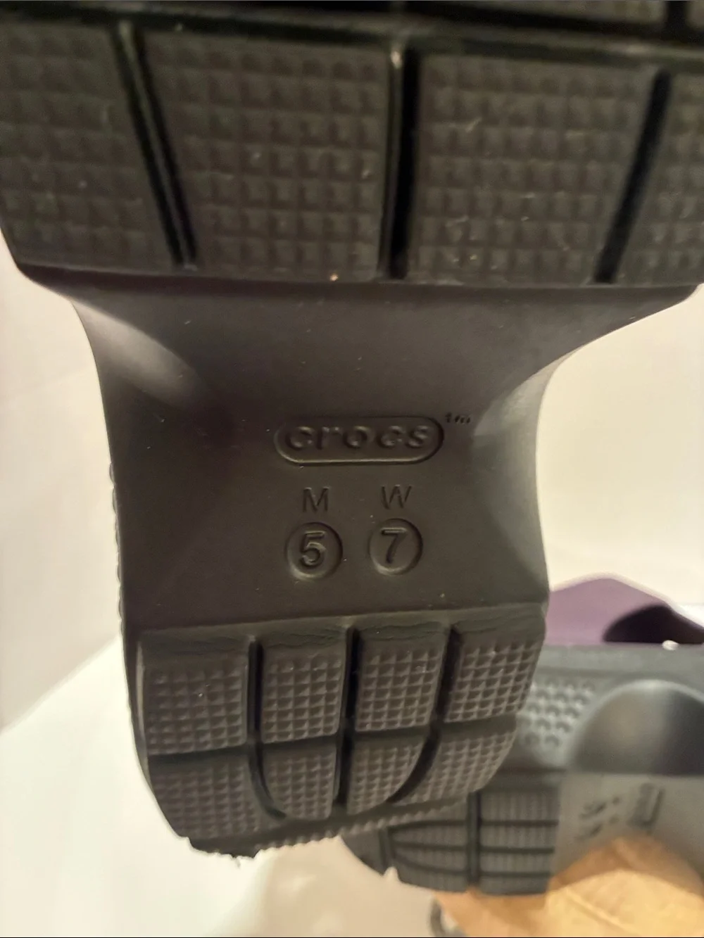 CROCS Women's Stomp Fisherman Platform Sandal in Deep Plum with Black Sole